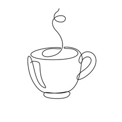 hot coffee cup continuous line drawing, hand drawn style drink illustration.
