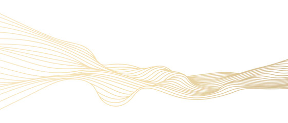 Vector abstract line art wavy smooth flowing dynamic gold gradient isolated on white background in concept luxury, wave, ocean. © korkeng