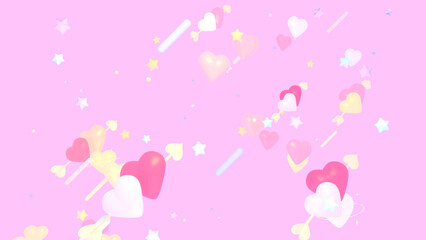 3d rendered hearts and stars in the pink sky.