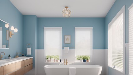 Naklejka na ściany i meble A Mesmerizing Bathroom With A Large Tub And A Sink AI Generative