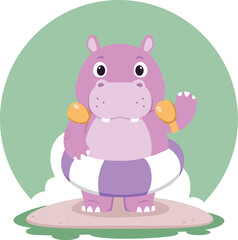 Hippo Ready to Swimm Cartoon Illustration