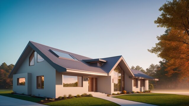 A Radiant Image Of A House With A Solar Panel On The Roof AI Generative
