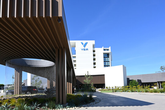 NEWPORT BEACH, CALIFORNIA - 22 APR 2023: Oculus at VEA Newport Beach, A Marriott Resort and Spa, in Newport Center adjacent to Fashion Island