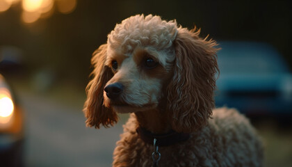 Cute puppy sitting outdoors, looking at camera generated by AI