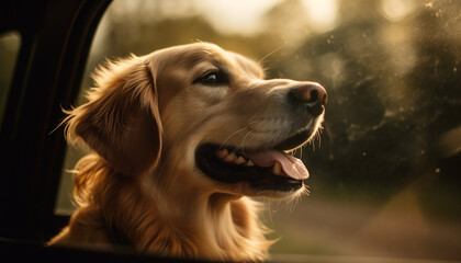 Cute purebred puppy sitting outdoors, wet and playful generated by AI