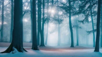 A Stunning View Of A Snowy Forest With A Path Through It AI Generative
