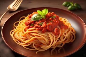 Spaghetti Bolognese on a Brown Plate