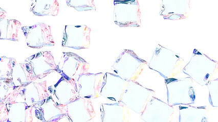 Glass cubes fall on transparent 3d render