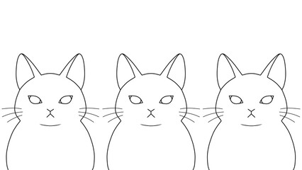 正面を向いた３匹の猫（線画）