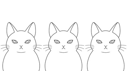 正面を向いた3匹の猫（線画）