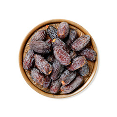 Raw and organic Medjool date fruit isolated on white background, top view