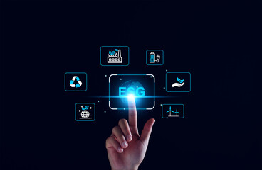 Environmental technology concept. sustainable ESG modernization development by using technology of renewable resources. ESG environment social governance investment business. ESG business strategy.