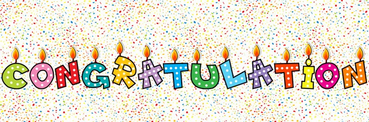 Candles with the word Congratulation on confetti background