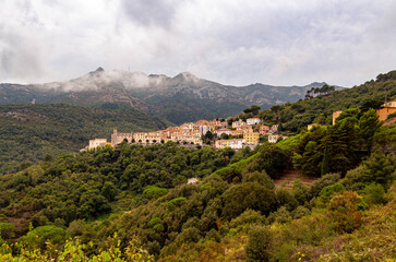 Fototapeta na wymiar Little mountain village Marciana Alta near cable way to Monte Capanne, Island of Elba, Italy