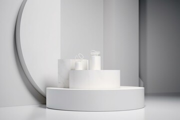 Naklejka na ściany i meble 3d rendered white podium for product display. Generative AI