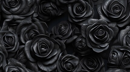 Seamless tile repeat pattern of black roses exquisite hyper realistic