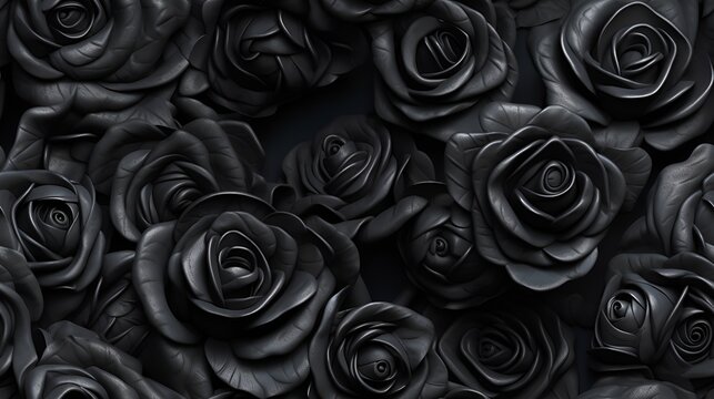 Seamless tile repeat pattern of black roses exquisite hyper realistic