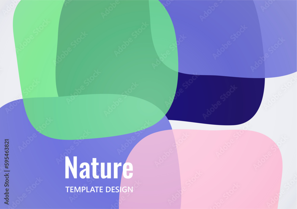 Poster geometric composition with a transparent overlay of colored rounded, square shapes. vector.
