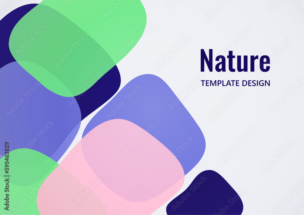 Poster geometric composition with a transparent overlay of colored rounded, square shapes. vector.