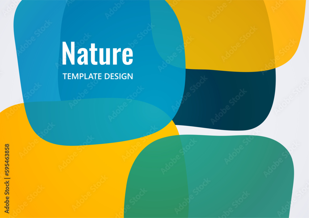 Poster geometric composition with a transparent overlay of colored rounded, square shapes. vector.