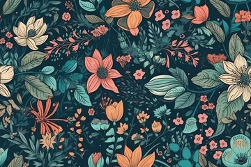 Tuinposter shabby floral, hand painted, oilcolor, seamless pattern. generative AI © 영준 서