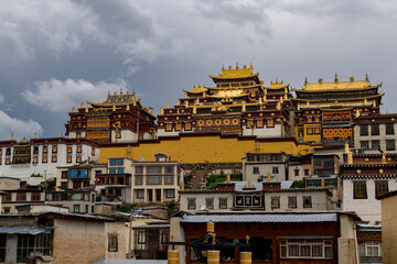 Songzanlin Temple or the Ganden Sumtseling Monastery also known as little Potala Palace in Lhasa,...