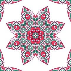 Abstract Pattern Mandala Flowers Plant Art Colorful Red Green 192