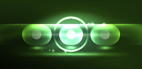 Abstract glowing neon light techno circles background