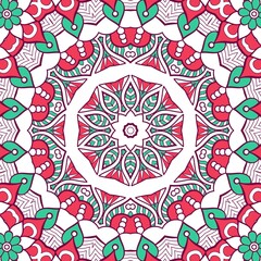 Abstract Pattern Mandala Flowers Plant Art Colorful Red Green 170