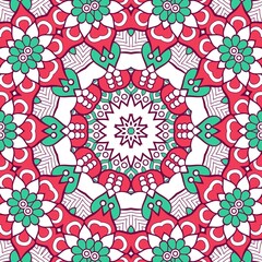 Naklejka premium Abstract Pattern Mandala Flowers Plant Art Colorful Red Green 166