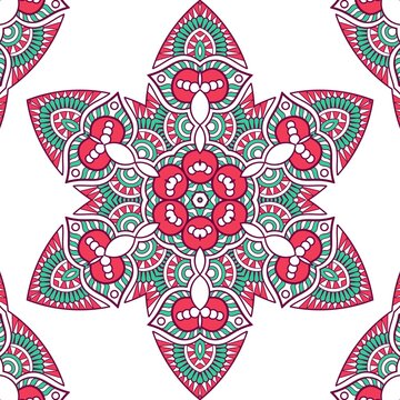 Abstract Pattern Mandala Flowers Plant Art Colorful Red Green 193