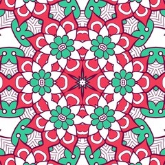 Abstract Pattern Mandala Flowers Plant Art Colorful Red Green 120