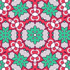 Abstract Pattern Mandala Flowers Plant Art Colorful Red Green 114