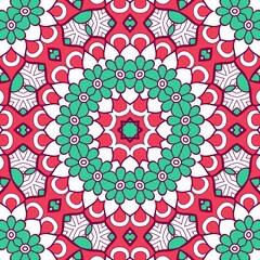 Abstract Pattern Mandala Flowers Plant Art Colorful Red Green 111