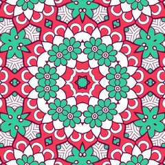 Abstract Pattern Mandala Flowers Plant Art Colorful Red Green 110