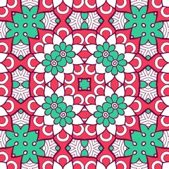 Abstract Pattern Mandala Flowers Plant Art Colorful Red Green 107