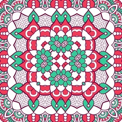 Abstract Pattern Mandala Flowers Plant Art Colorful Red Green 55