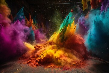 Colorful Holi powder explosion background for Indian Holi festival celebration. Generative AI
