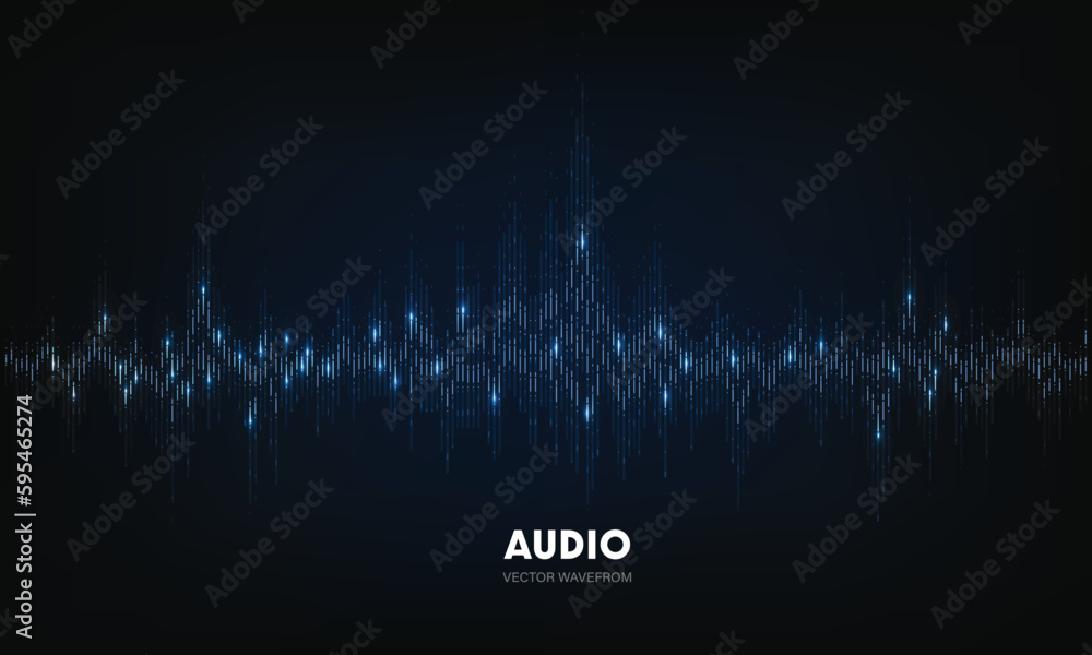 Poster vector audio wavefrom. abstract music waves oscillation. futuristic sound wave visualization.