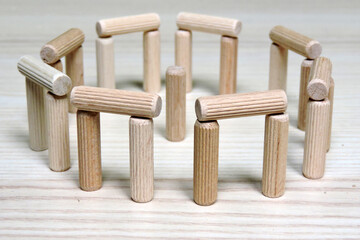 Stonehenge made of wooden dowels, side view