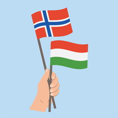 Flags of Norway and Hungary, Hand Holding flags