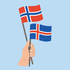 Flags of Norway and Iceland, Hand Holding flags