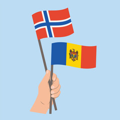 Flags of Norway and Moldova, Hand Holding flags