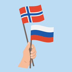 Flags of Norway and Russia, Hand Holding flags