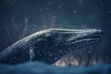 A winter time blue whale in the sky. Generative AI