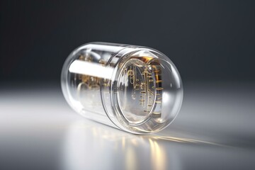 Realistic 3D render of a transparent empty medicine capsule on white background. Generative AI