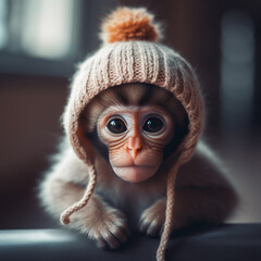 A monkey wearing a hat