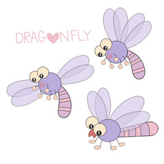 Vector illustration collection of cute dragonflies isolated on white background
