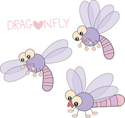 Vector illustration collection of cute dragonflies isolated on white background