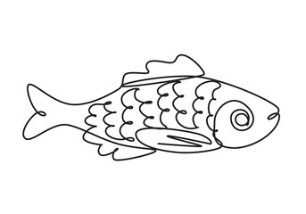 fish continuous line drawing, hand drawn style drink illustration.